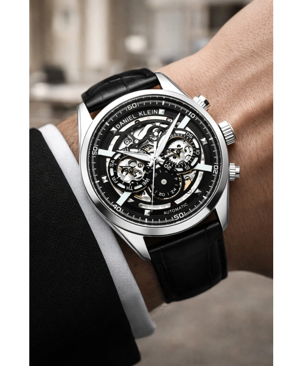 Deri Kordon Çelik Kasa Otomatik Mekanizma Erkek Kol Saati Siyah sddk104