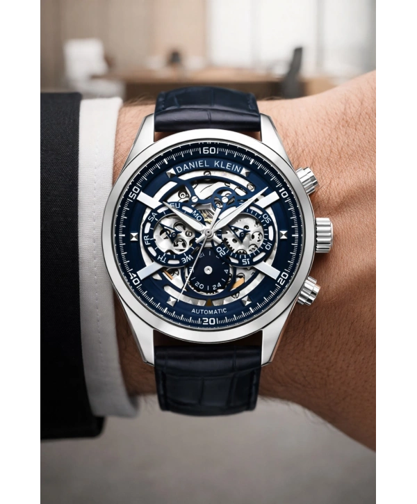 Deri Kordon Çelik Kasa Otomatik Mekanizma Erkek Kol Saati Lacivert sddk104