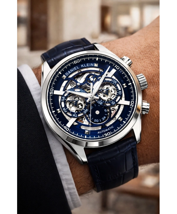 Deri Kordon Çelik Kasa Otomatik Mekanizma Erkek Kol Saati Lacivert sddk104