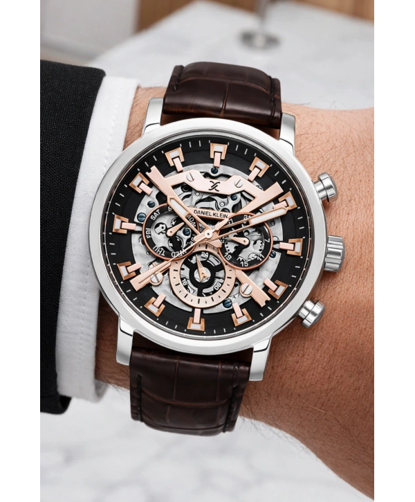 Deri Kordon Çelik Kasa Otomatik Mekanizma Erkek Kol Saati Kahve-Gümüş sddk103