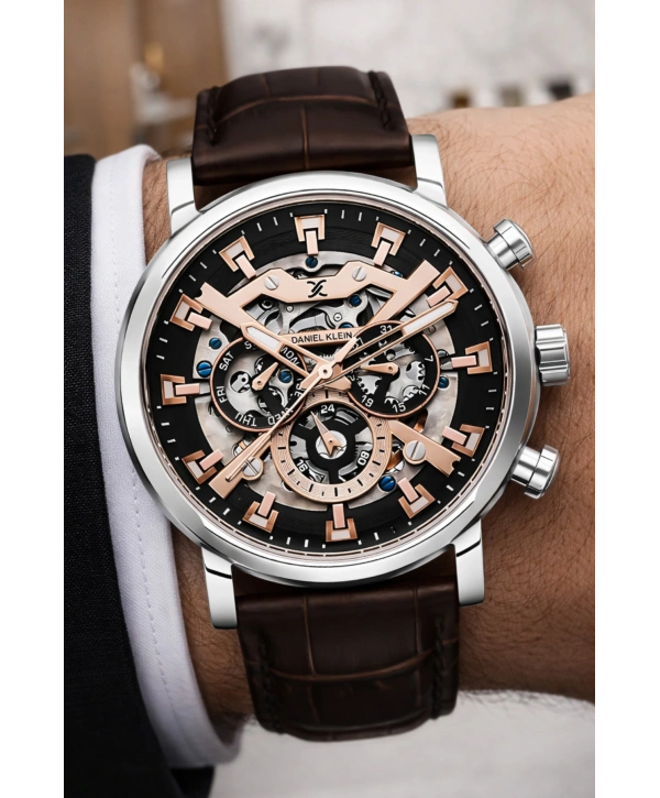 Deri Kordon Çelik Kasa Otomatik Mekanizma Erkek Kol Saati Kahve-Gümüş sddk103