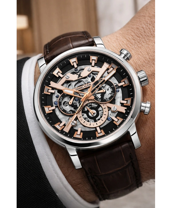 Deri Kordon Çelik Kasa Otomatik Mekanizma Erkek Kol Saati Kahve-Gümüş sddk103