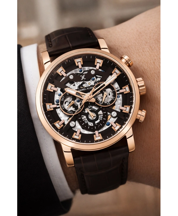 Deri Kordon Çelik Kasa Otomatik Mekanizma Erkek Kol Saati Kahve-Rose sddk103