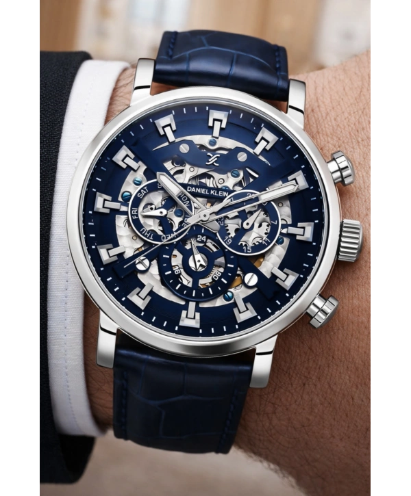 Deri Kordon Çelik Kasa Otomatik Mekanizma Erkek Kol Saati Lacivert sddk103