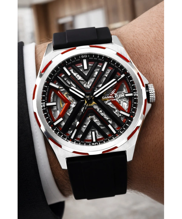 Silikon Kordon Çelik Kasa Otomatik Mekanizma Erkek Kol Saati Siyah-Kırmızı sddk102