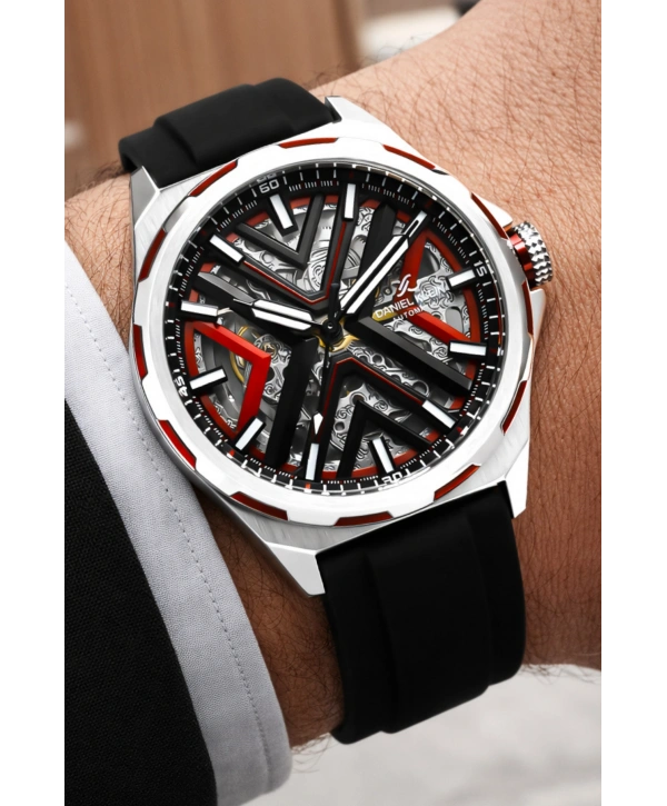 Silikon Kordon Çelik Kasa Otomatik Mekanizma Erkek Kol Saati Siyah-Kırmızı sddk102