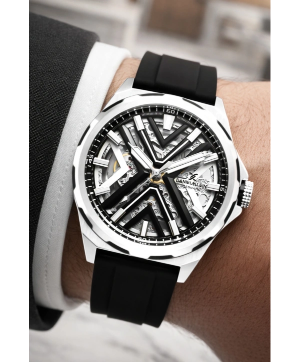Silikon Kordon Çelik Kasa Otomatik Mekanizma Erkek Kol Saati Siyah-Beyaz sddk102