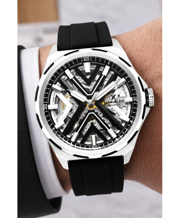 Silikon Kordon Çelik Kasa Otomatik Mekanizma Erkek Kol Saati Siyah-Beyaz sddk102