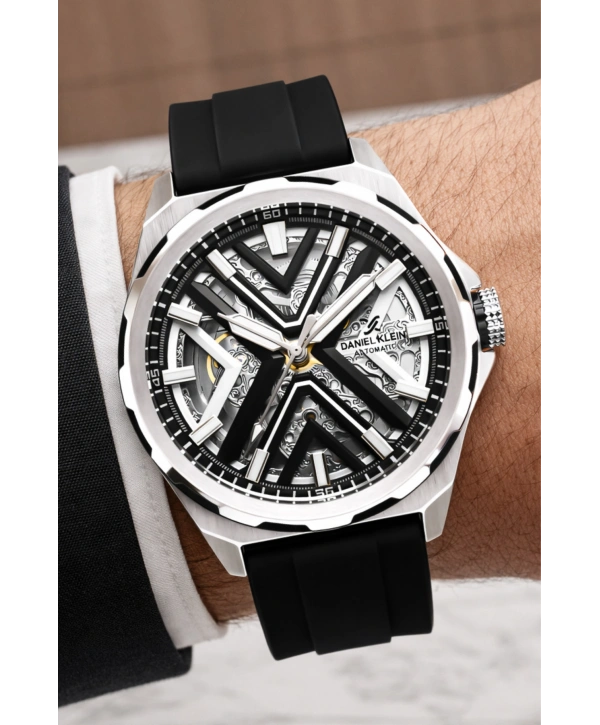 Silikon Kordon Çelik Kasa Otomatik Mekanizma Erkek Kol Saati Siyah-Beyaz sddk102