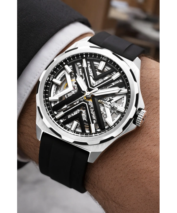 Silikon Kordon Çelik Kasa Otomatik Mekanizma Erkek Kol Saati Siyah-Beyaz sddk102