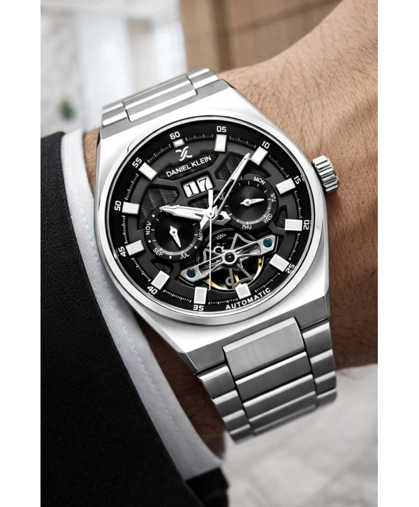 Çelik Kordon Çelik Kasa Otomatik Mekanizma Erkek Kol Saati Gümüş-Siyah sddk105