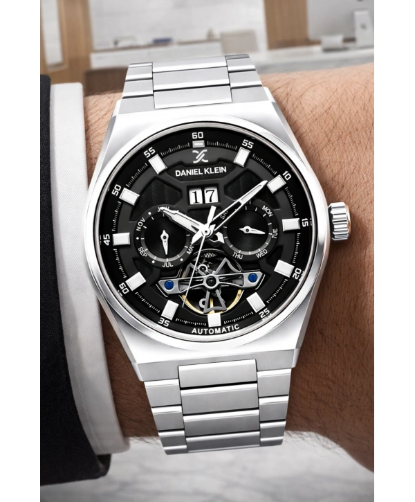 Çelik Kordon Çelik Kasa Otomatik Mekanizma Erkek Kol Saati Gümüş-Siyah sddk105