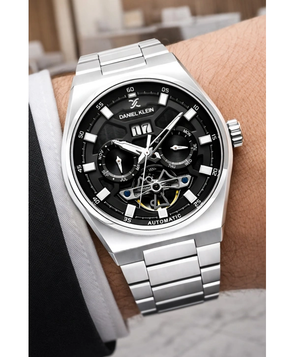 Çelik Kordon Çelik Kasa Otomatik Mekanizma Erkek Kol Saati Gümüş-Siyah sddk105