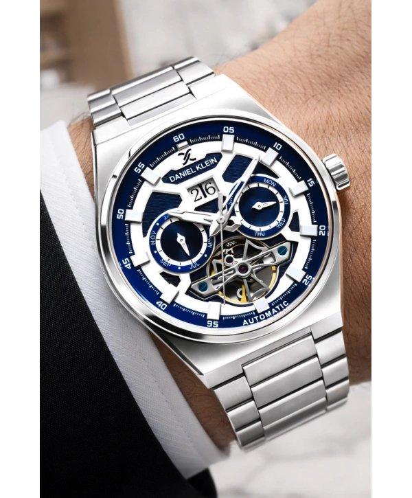 Çelik Kordon Çelik Kasa Otomatik Mekanizma Erkek Kol Saati Gümüş-Mavi sddk105
