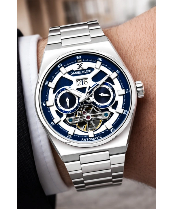 Çelik Kordon Çelik Kasa Otomatik Mekanizma Erkek Kol Saati Gümüş-Mavi sddk105