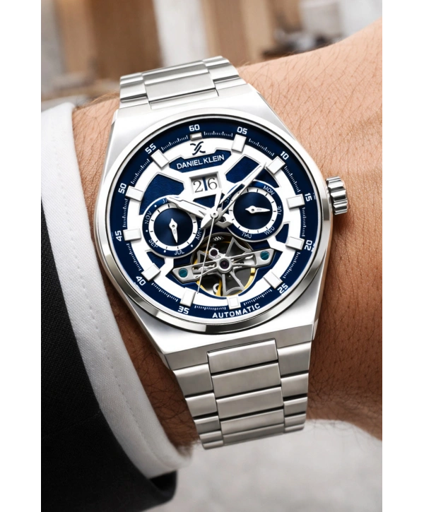Çelik Kordon Çelik Kasa Otomatik Mekanizma Erkek Kol Saati Gümüş-Mavi sddk105