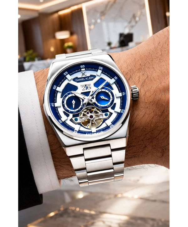 Çelik Kordon Çelik Kasa Otomatik Mekanizma Erkek Kol Saati Gümüş-Mavi sddk105