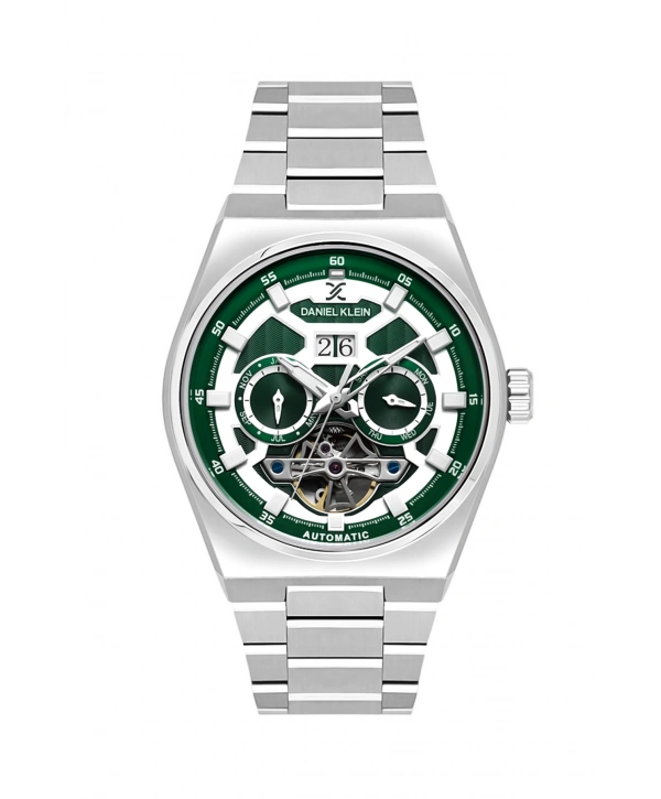 Çelik Kordon Çelik Kasa Otomatik Mekanizma Erkek Kol Saati Gümüş-Yeşil sddk105