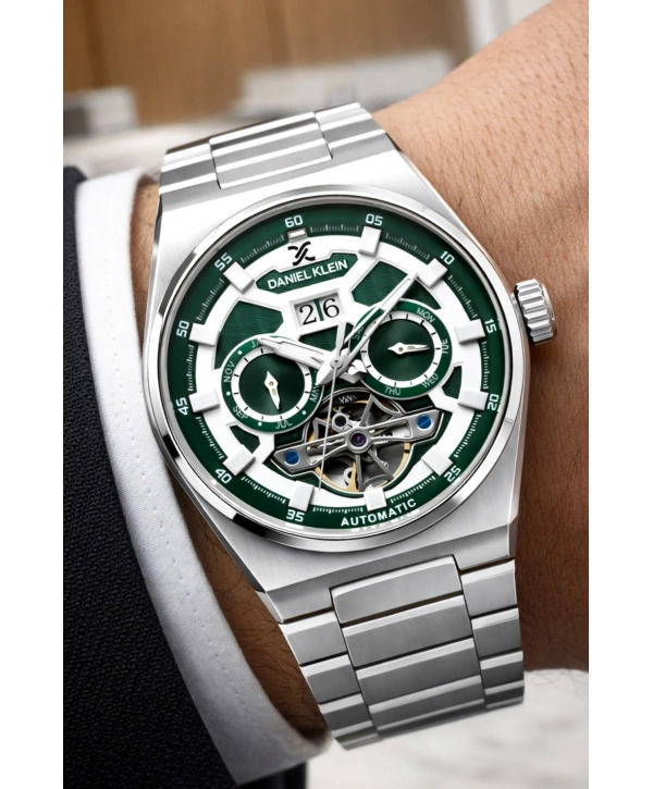 Çelik Kordon Çelik Kasa Otomatik Mekanizma Erkek Kol Saati Gümüş-Yeşil sddk105