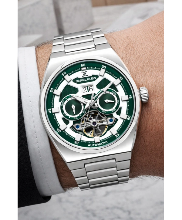 Çelik Kordon Çelik Kasa Otomatik Mekanizma Erkek Kol Saati Gümüş-Yeşil sddk105