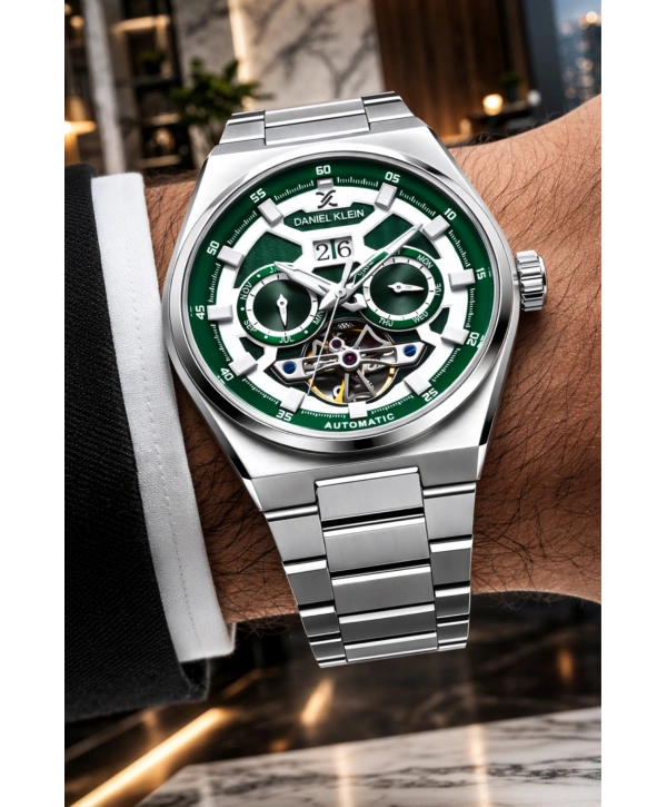 Çelik Kordon Çelik Kasa Otomatik Mekanizma Erkek Kol Saati Gümüş-Yeşil sddk105