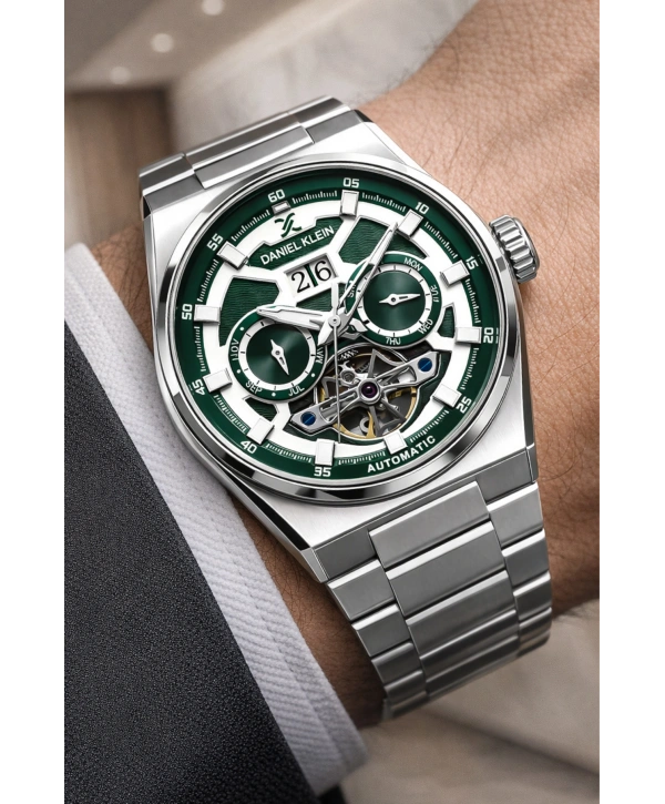 Çelik Kordon Çelik Kasa Otomatik Mekanizma Erkek Kol Saati Gümüş-Yeşil sddk105