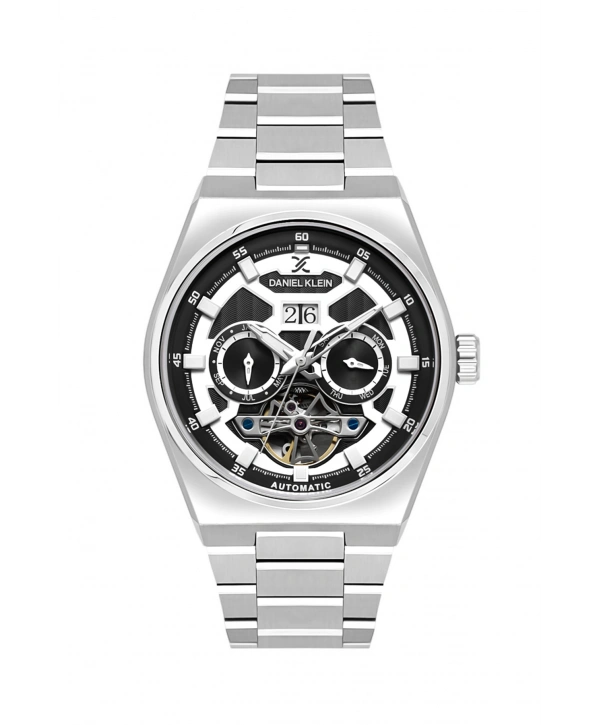 Çelik Kordon Çelik Kasa Otomatik Mekanizma Erkek Kol Saati Gümüş-Siyah-Beyaz sddk105