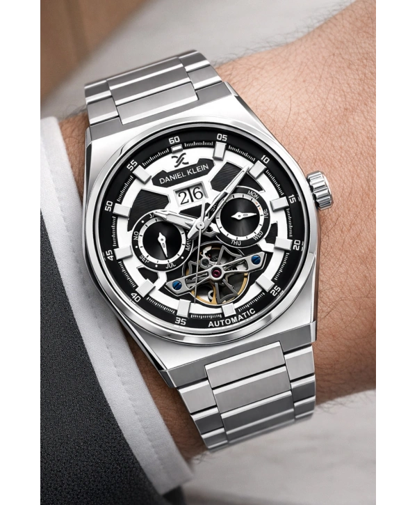 Çelik Kordon Çelik Kasa Otomatik Mekanizma Erkek Kol Saati Gümüş-Siyah-Beyaz sddk105