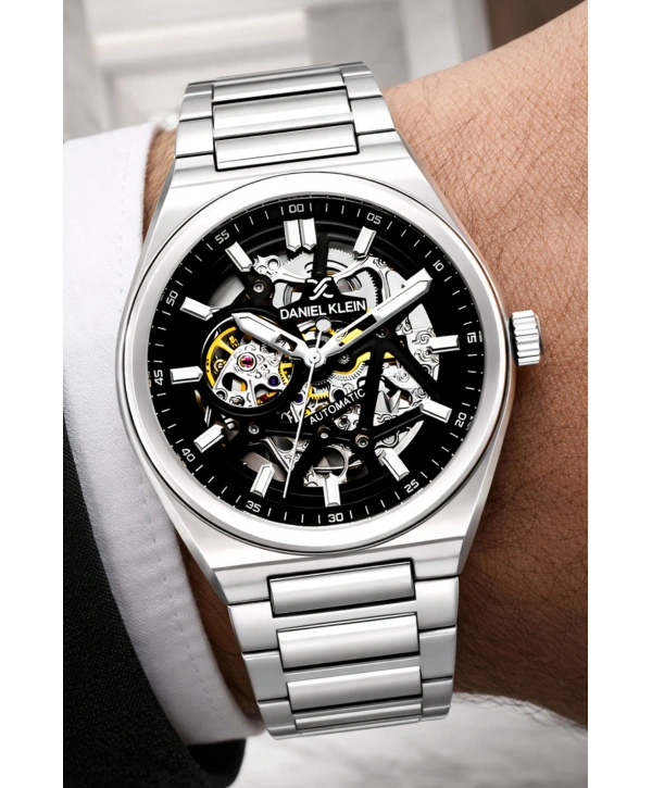 Çelik Kordon Çelik Kasa Otomatik Mekanizma Erkek Kol Saati Gümüş-Siyah sddk106