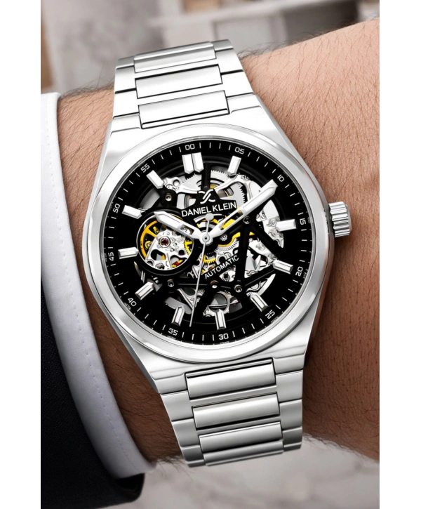 Çelik Kordon Çelik Kasa Otomatik Mekanizma Erkek Kol Saati Gümüş-Siyah sddk106