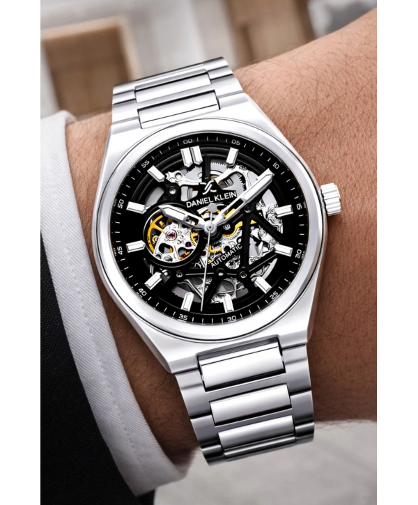 Çelik Kordon Çelik Kasa Otomatik Mekanizma Erkek Kol Saati Gümüş-Siyah sddk106