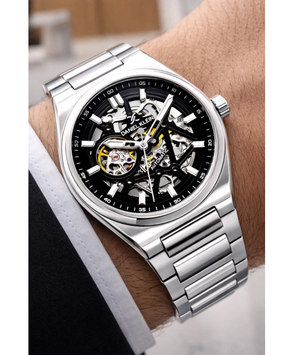 Çelik Kordon Çelik Kasa Otomatik Mekanizma Erkek Kol Saati Gümüş-Siyah sddk106