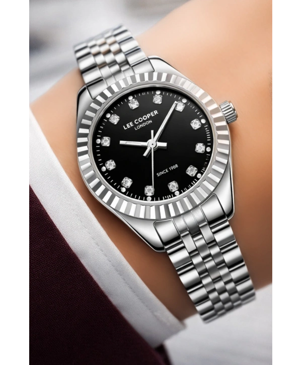 Lee Cooper Gümüş-Siyah Renk Çelik Kordon&kasa Kadın Kol Saati Bileklik Hediyeli Sdlc014