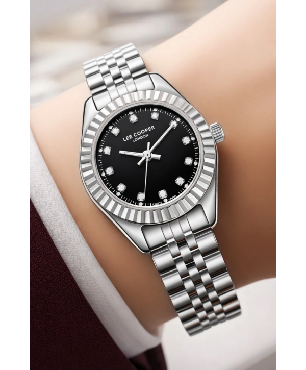 Lee Cooper Gümüş-Siyah Renk Çelik Kordon&kasa Kadın Kol Saati Bileklik Hediyeli Sdlc014