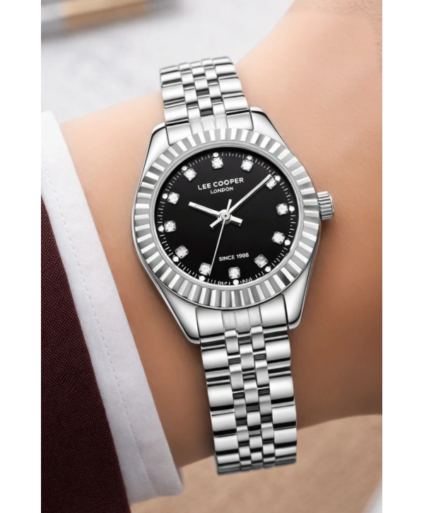Lee Cooper Gümüş-Siyah Renk Çelik Kordon&kasa Kadın Kol Saati Bileklik Hediyeli Sdlc014