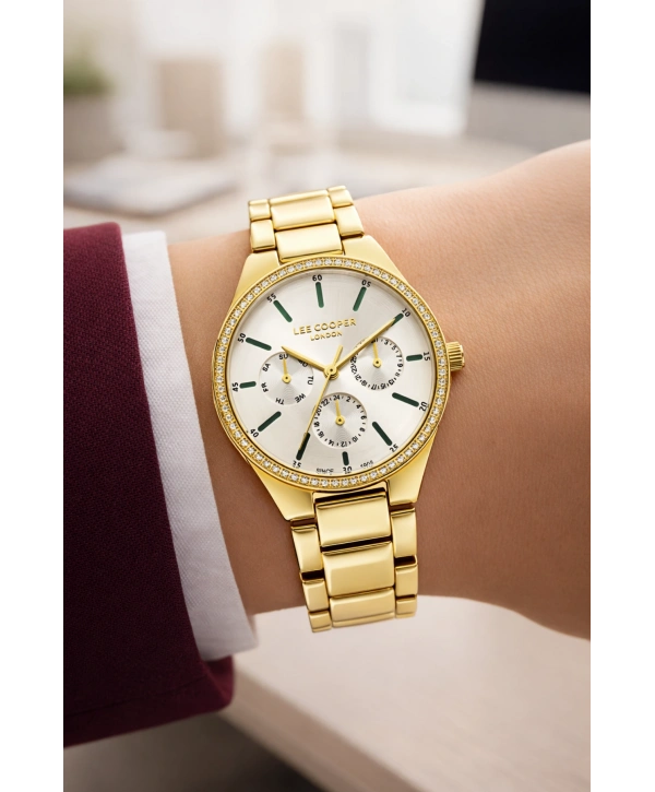 Lee Cooper Fosforlu Gold Renk Çelik Kordon&kasa Kadın Kol Saati Bileklik Hediyeli Sdlc009