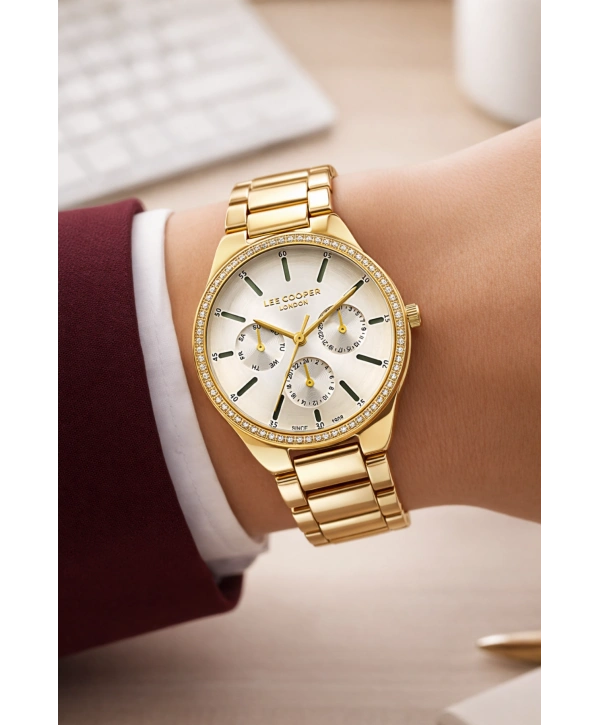 Lee Cooper Fosforlu Gold Renk Çelik Kordon&kasa Kadın Kol Saati Bileklik Hediyeli Sdlc009