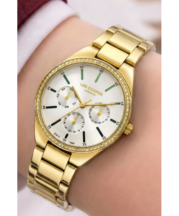 Lee Cooper Fosforlu Gold Renk Çelik Kordon&kasa Kadın Kol Saati Bileklik Hediyeli Sdlc009