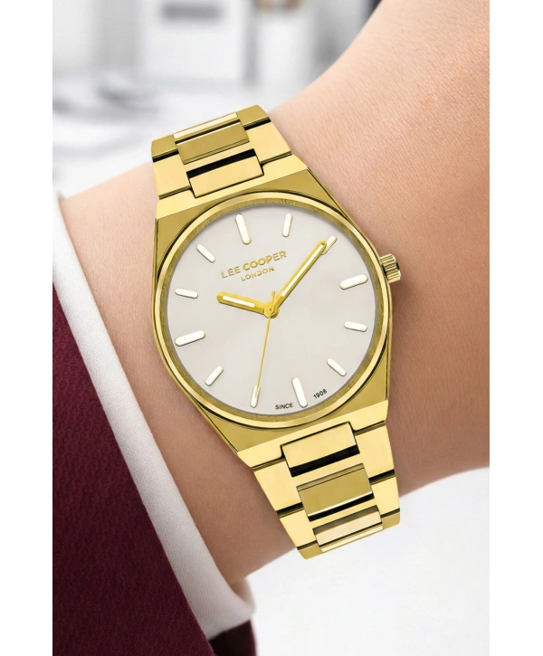 Lee Cooper Gold-beyaz Renk Çelik Kordon&kasa Kadın Kol Saati Bileklik Hediyeli Sdlc011