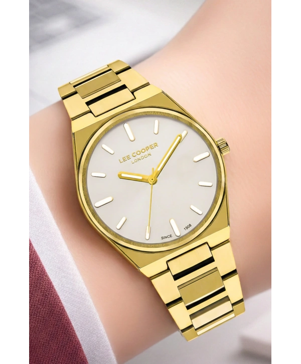 Lee Cooper Gold-beyaz Renk Çelik Kordon&kasa Kadın Kol Saati Bileklik Hediyeli Sdlc011