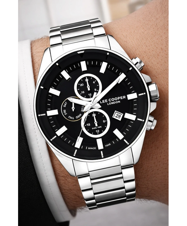 Lee Cooper Çelik Kordon&kasa Gümüş-siyah Renk Fonksiyonlu Erkek Kol Saati 3atm Bileklik Sdlc004