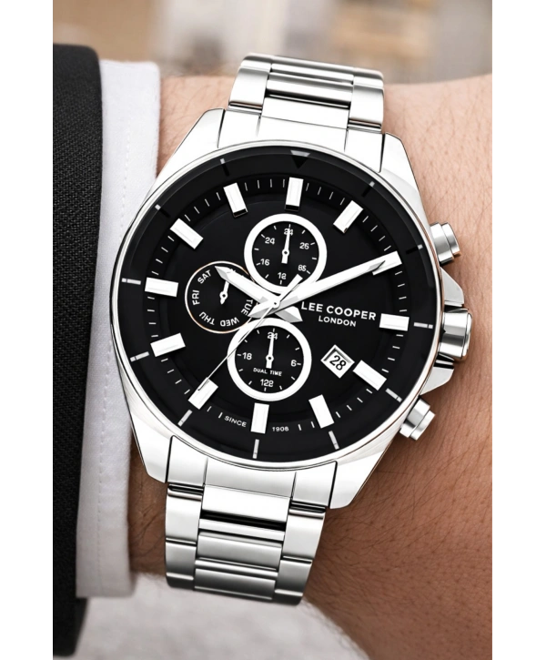 Lee Cooper Çelik Kordon&kasa Gümüş-siyah Renk Fonksiyonlu Erkek Kol Saati 3atm Bileklik Sdlc004