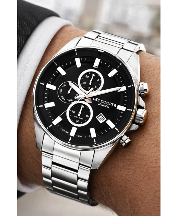 Lee Cooper Çelik Kordon&kasa Gümüş-siyah Renk Fonksiyonlu Erkek Kol Saati 3atm Bileklik Sdlc004