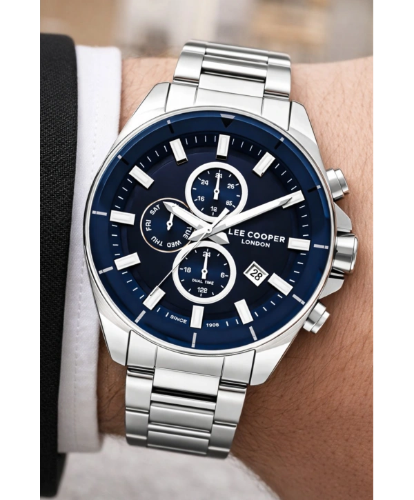 Lee Cooper Çelik Kordon&kasa Gümüş-mavi Renk Fonksiyonlu Erkek Kol Saati 3atm Bileklik Sdlc004