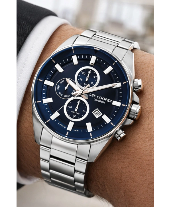 Lee Cooper Çelik Kordon&kasa Gümüş-mavi Renk Fonksiyonlu Erkek Kol Saati 3atm Bileklik Sdlc004