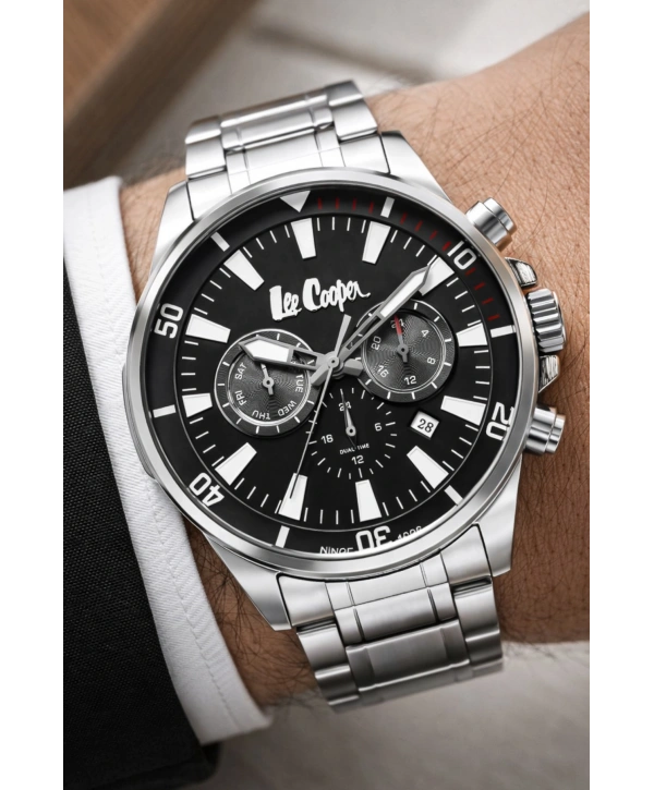 Lee Cooper Çelik Kordon&kasa Gümüş-siyah Renk Fonksiyonlu Erkek Kol Saati 3atm Bileklik Sdlc006