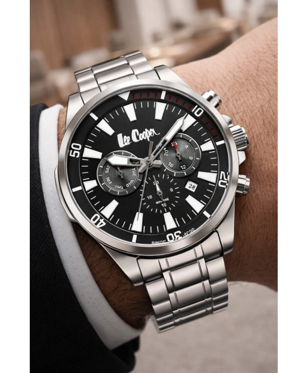 Lee Cooper Çelik Kordon&kasa Gümüş-siyah Renk Fonksiyonlu Erkek Kol Saati 3atm Bileklik Sdlc006