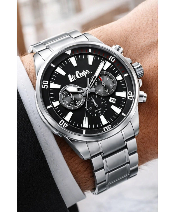 Lee Cooper Çelik Kordon&kasa Gümüş-siyah Renk Fonksiyonlu Erkek Kol Saati 3atm Bileklik Sdlc006