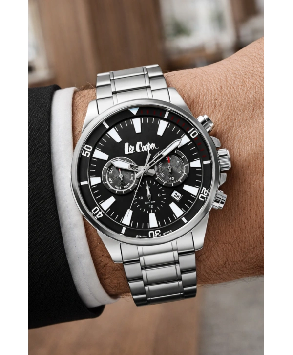 Lee Cooper Çelik Kordon&kasa Gümüş-siyah Renk Fonksiyonlu Erkek Kol Saati 3atm Bileklik Sdlc006