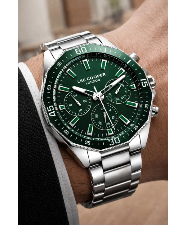 Lee Cooper Gümüş-yeşil Renk Çelik Kordon&kasa Fonksiyonlu Erkek Kol Saati 3atm Bileklik Sdlc007